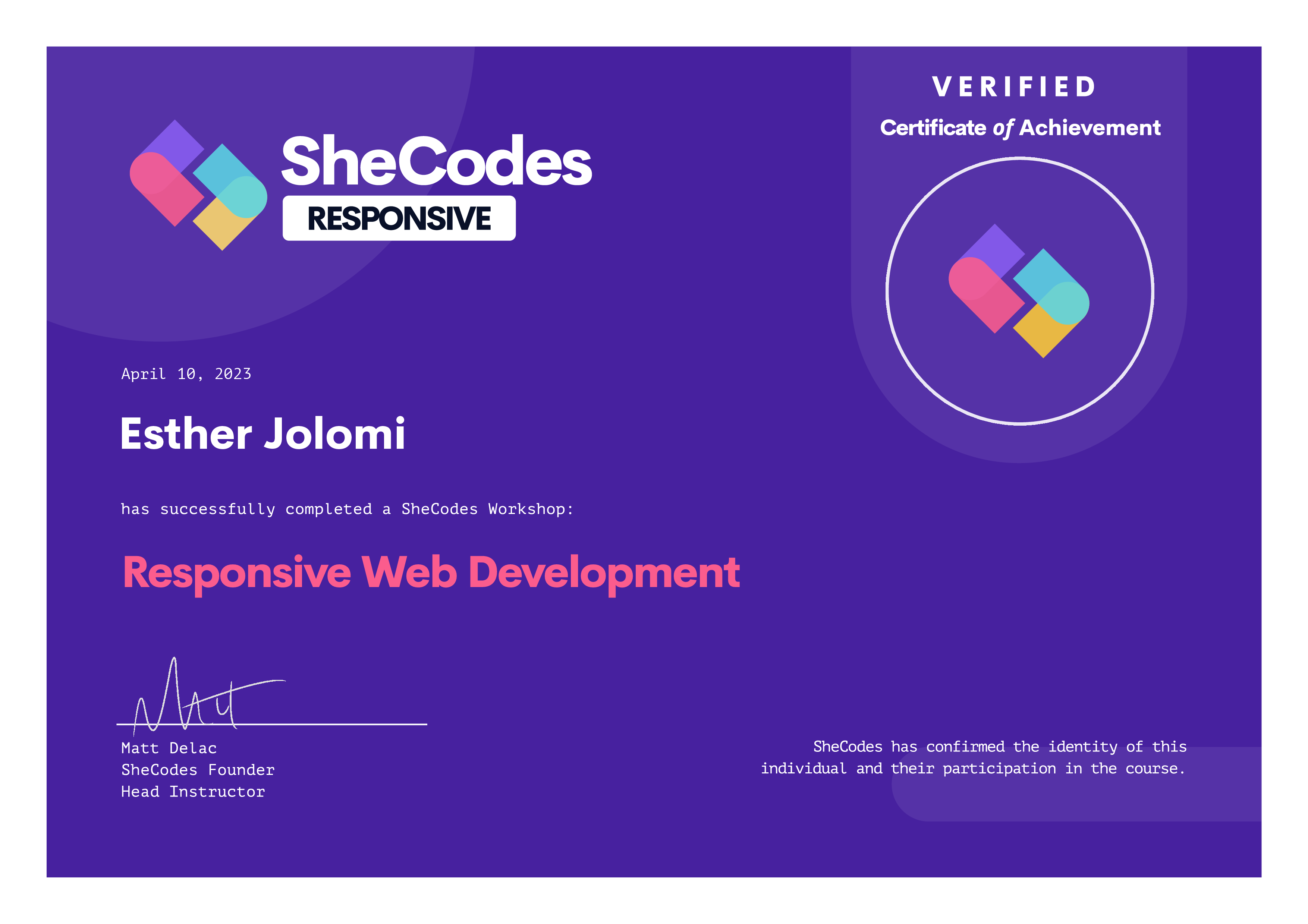 Web dev certificate from SheCodes